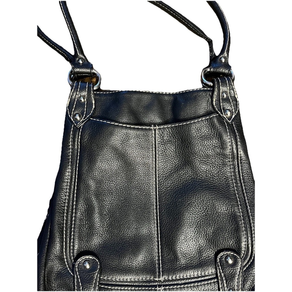SOPHIA CAPERELLI LARGE BLACK LEATHER SHOULDER BAG PURSE W/LEOPARD PRINT LINING - Picture 3 of 9